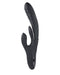Black ergonomic waterproof Playboy Rapid Rabbit Thrusting Vibrator with Flapping Shaft, featuring multiple protrusions and a smooth surface for g-spot stimulation, designed by Evolved Novelties.