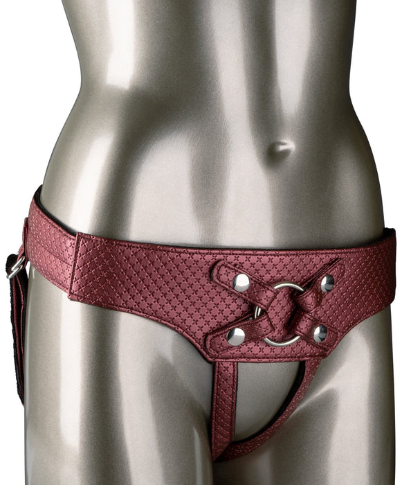 Her Royal Harness™ The Regal Empress Strap-on Harness - Red on a mannequin