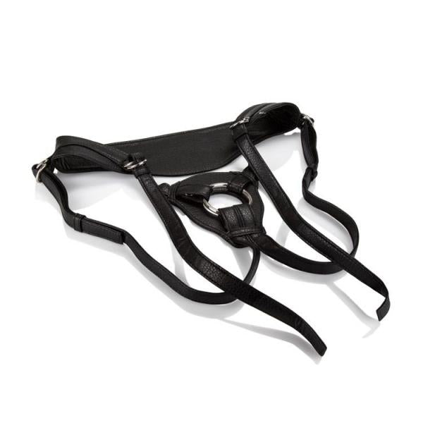 The Queen Adjustable Strap-On Harness laying flat on a white background