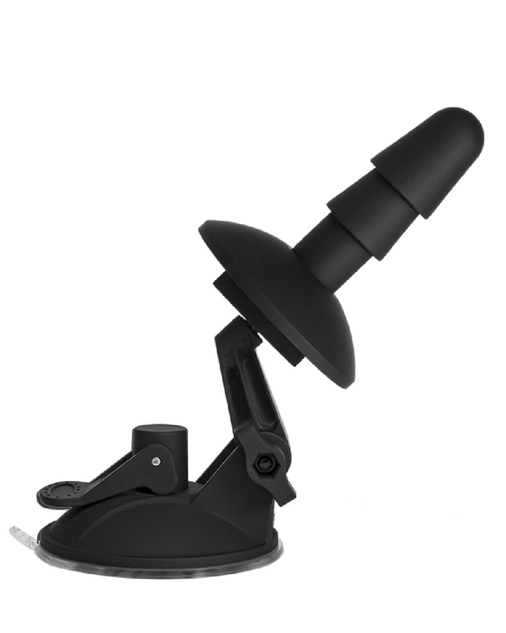 Car phone holder with Vac-U-Lock Deluxe Suction Cup Plug Dildo Mount, hands-free by Doc Johnson.