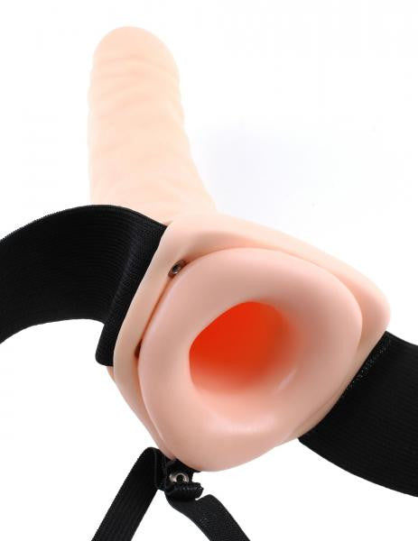 Vibrating Hollow Strap On Dildo 8 Inches - Beige inside view