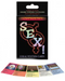 An engaging 'Adventurous Sex Card Game for Couples' displayed with various cards showing different sex positions laid out in front of the packaging by Kheper Games.