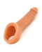 Vixen Ride On 6.25 Inch Silicone Penis Extension - Caramel angled side view on white backround