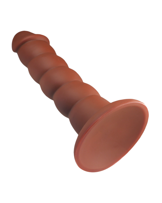 Suga-Daddy 9.5 Inch Swirled Chocolate Toned Silicone Dildo  close up of suction cup
