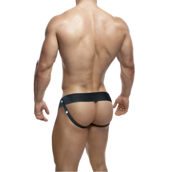 Back view Dr Skin 7 Inch Hollow Penis Strap On by Blush - Black on male model