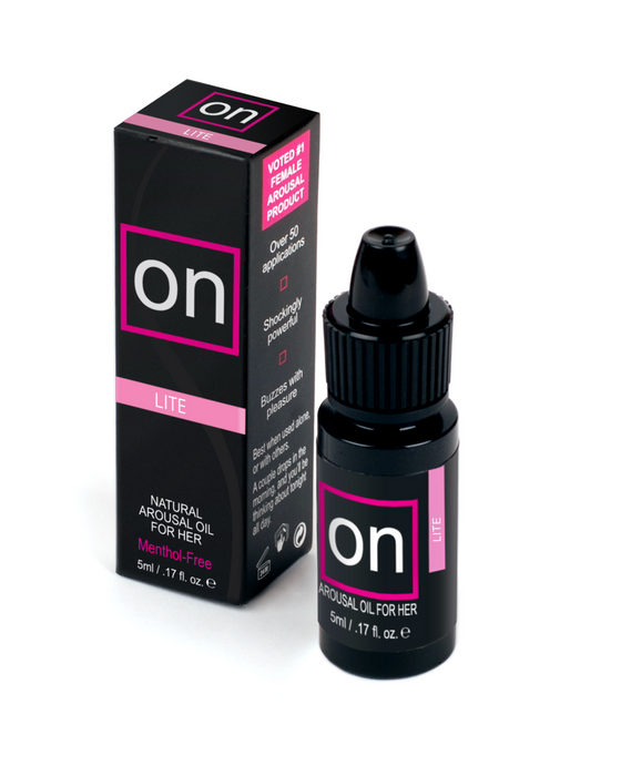 On Arousal Oil Lite by Sensuva 1.6oz box and bottle on white background