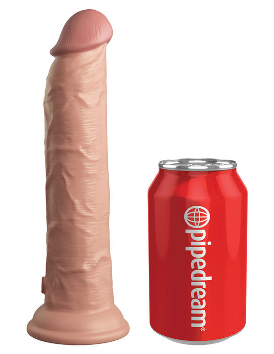 King Cock Elite 9" Vibrating Silicone Dual Density Dildo with Remote  - Vanilla with pop can to show scale