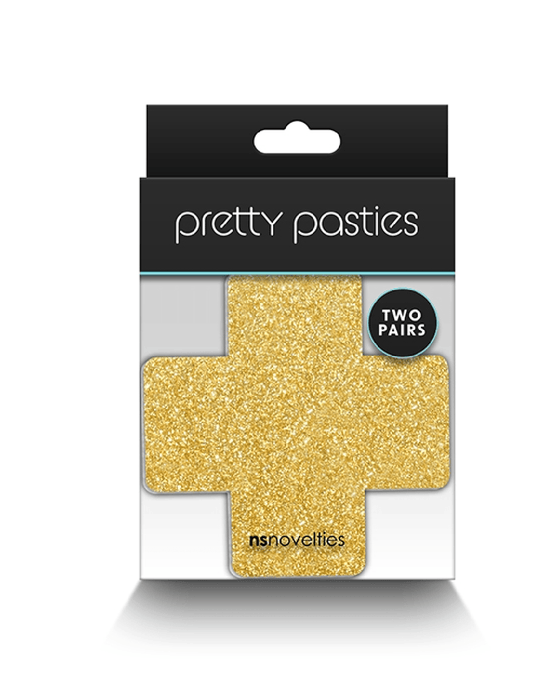 NS Novelties Pasties Pretty Pasties Black and Gold Glitter Crosses - Set of 2