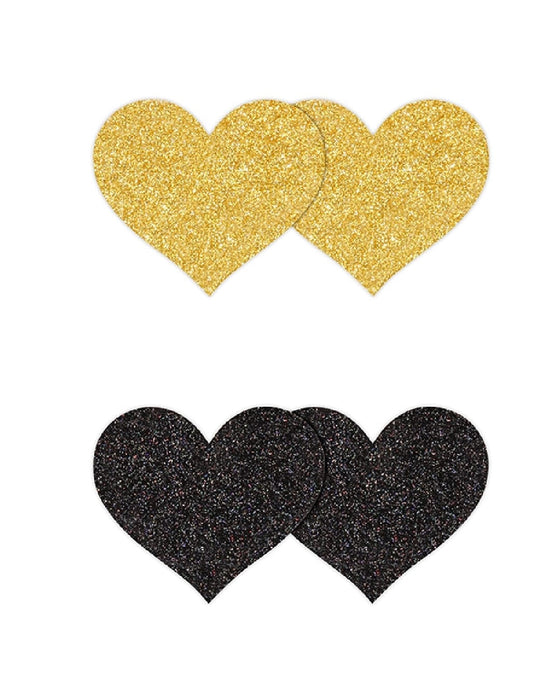 NS Novelties Pasties Pretty Pasties Black and Gold Glitter Hearts  - Set of 2